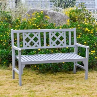 Outsunny Foldable Garden Bench, 2-Seater Patio Wooden Bench, Loveseat Chair with Backrest and Armrest for Patio, Porch or Balcony, Grey(m-8)
