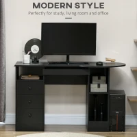 HOMCOM Computer Desk with Storage, Home Office Laptop Table with Shelves and Drawers, Modern Workstation Desk with Keyboard Tray for Study, Living Room, Black(m-4)