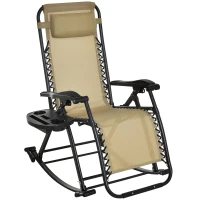 Outsunny 2 in 1 Adjustable Zero Gravity Reclining Lounge Chair Garden Recliner and Rocker Foldable Sun Lounger Napping Seat w/ Headrest & Tray Beige(m-2)
