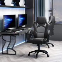 HOMCOM Racing Gaming Chair Office Chair Computer Desk Gamer Chair with Swivel Wheels, Padded Headrest, Tilt Function, Grey(m-8)