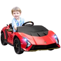 Qaba 12V Lamborghini Autentica Licensed Kids Car with Remote Control, 4 Wheels Spring Suspension, Soft Start, Red(m-11)