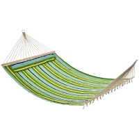 Outsunny 83" Patio Double Hammock, Wide Outdoor Hammock Bed Striped Fits 2 People Sunbed Camping hang Sleep w/ Pillow, White Stripe(m-2)