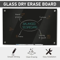 Vinsetto 35.5" x 23.5" Glass Magnetic Dry Erase Blackboard, Frameless Board on Wall, with Dry Eraser, 4 Markers, and Pen Holder, Black(m-4)