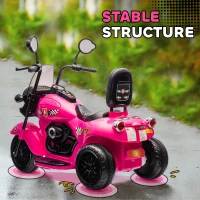 Qaba 6V 3 Wheel Electric Motorcycle for Kids, Battery Powered Motorbike w/ Headlights, Music, Forward & Reverse, Pink(m-4)