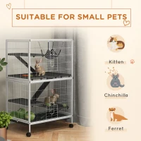 PawHut 5-Tier Rolling Small Animal Cage, Deluxe Guinea Pig Cage, Ferret Cage for Mink Chinchilla Kitten Rabbit, Light Grey(m-4)