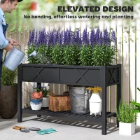 Outsunny Raised Garden Bed, 47 x 22 x 31.5 in. Elevated Wood Planter Box with Storage Shelf, Drainage Holes, and Liner, Black(m-6)