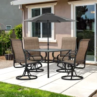 Outsunny 5-Piece Outdoor Patio Dining Set, 4 Swivel Rocker Chairs and 37" x 37" Dining Table Furniture Set with Umbrella Hole for Garden, Lawn and Backyard, Black (Umbrella not included)(m-8)