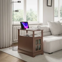 HOMCOM Narrow Side Table End Table with Charging Station, USB Ports, Modern End Table with Storage for Living Room, Brown(m-10)