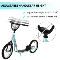 Aosom Youth Scooter Kick Scooter for Kids 5+, Max Load 220 LBS., with Adjustable Handlebar, 16" Inflatable Wheels, Dual Brakes, Blue(m-4)