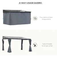 Outsunny 10' x 13' Outdoor Hardtop Pergola PC Roof Gazebo Party Tent Garden Sun Shelter UV protection with Curtains(m-6)
