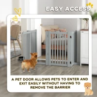 PawHut 4 Panel Free Standing Wooden Pet Gate with Open Door Light Grey(m-5)