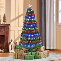 HOMCOM 5FT Pre-lit LED Optical Fiber Christmas Tree Artificial Holiday Décor with Stand Green(m-8)