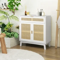 HOMCOM Boho Sideboard Storage Cabinet with Rattan Doors, White(m-8)
