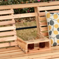 Outsunny 3 Seater Patio Swing Chair Wood Porch Swing with Foldable Table, Cup Holders, Steel Chains for Garden, Yard, Natural(m-9)