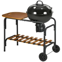 Outsunny Charcoal Grill BBQ, 21-Inch Rolling Backyard Barbecue with Chopping Block Table, a Cutting Board, Shelf, Wheels, Vents & Thermometer, Black(m-1)