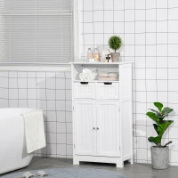 kleankin Freestanding Bathroom Cabinet with Adjustable Shelf and Drawers, Small Cabinet for Bathroom, Living Room, White(m-1)