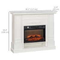 HOMCOM 46" Electric Fireplace with Mantel and Shelf, 1400W Fireplace Heater with Realistic Log and Flame Effect, White(m-3)