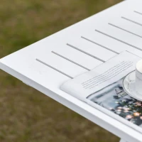 Outsunny Foldable Dining Table, Square Wood Side Table, Portable Bistro Table with Umbrella Hole for Outdoor Patio, Garden or Backyard, White(m-8)