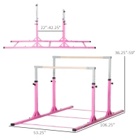 Qaba Double Horizontal Bars, Junior Gymnastic Training Parallel Bars with Double-locking System 13-level 36"-59" Adjustable Heights, 6-level Adjustable Width for Indoor Outdoor, Pink(m-3)