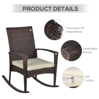 Outsunny 3 Pieces Patio Wicker Rocking Chair Set,  Outdoor PE Rattan Bistro Set Conversation Rocker Set with 2 Chairs 1 Coffee Table for Backyard, Deck, Poolside, Cream White(m-6)