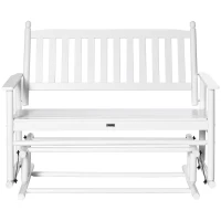 Outsunny Wooden Patio Glider Bench, Wood Log Outdoor Loveseat with High Back and Armrests, Heavy Duty 550lbs Capacity, 2-Seat, White(m-11)