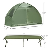 Outsunny Compact Pop Up Portable Folding Outdoor Elevated Camping Cot Tent Combo Set Dark Green(m-3)