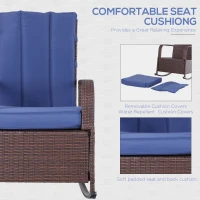 Outsunny Outdoor Wicker Rocking Chair with Cushion, Patio PE Rattan Recliner Chair with Adjustable Footrest, Armrests, Dark Blue(m-6)
