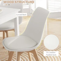 HOMCOM Modern Dining Table Chairs Set of 4, Rubber Wood Kitchen Table Chairs with PU Leather Cushion for Living Room, Bedroom(m-5)