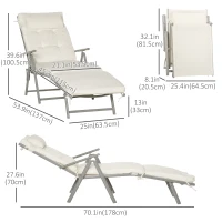 Outsunny Outdoor Folding Chaise Lounge Chair Recliner with Portable Design, Adjustable Backrest, Cushion and Headrest, Cream White(m-3)