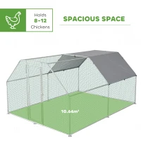 PawHut 9.2' x 12.5' Metal Chicken Coop, Galvanized Walk-in Hen House, Poultry Cage Outdoor Backyard with Waterproof UV-Protection Cover for Rabbits, Ducks(m-4)