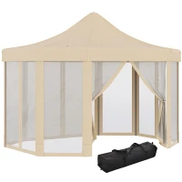 Outsunny 13' x 10' Pop Up Gazebo, Octagon Canopy Tent with Zippered Mesh Sidewalls, Weight Bags, Height Adjustable and Carrying Bag, Event Tent for Patio Garden Backyard, Beige(m-2)