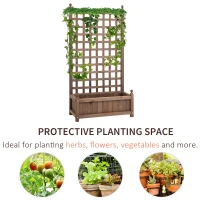 Outsunny Raised Garden Bed with Trellis, Wood Planter Box for Garden, Free Standing Flower Bed, 25.2" x 11" x 47.2" Brown(m-6)