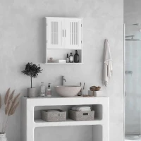 kleankin Modern Wall Mount Bathroom Cabinet, Storage Organizer with 2 Door Cabinet and Shelf, White(m-7)