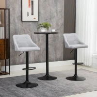 HOMCOM Counter Height Bar Stools Set of 2, Adjustable Bar Chair, Swivel Fabric Kitchen Stools with Back, Armrests and Footrest for Kitchen Counter and Dining Room, Light Grey(m-1)