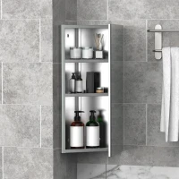HOMCOM Wall mounted Bathroom Corner Mirror Storage Cabinet Stainless Steel with Single Door(m-8)