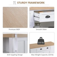 HOMCOM Fluted-Style Wooden Kitchen Island with Storage Cabinet and Drawer, Butcher Block Island for Dining Room, White(m-7)