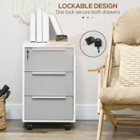 HOMCOM 3 Drawer File Cabinet with Wheels, Vertical Filing Cabinet with Lock, Grey(m-9)