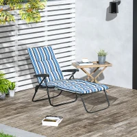 Outsunny Foldable Lounge Chair, Reclining Patio Sun Lounger with 6-Position Adjustable Back, Blue and White(m-8)