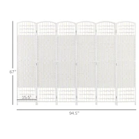 HOMCOM 6 Panel Folding Room Divider Portable Privacy Screen Wave Fiber Room Partition for Home Office White(m-3)