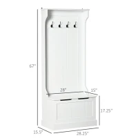 HOMCOM Hall Tree with Coat Rack, Storage, and Sitting Bench, White(m-3)