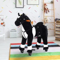Qaba Kids Rocking Toy Ride on Horse Walking Pony Plush Neigh Sound w/ Wheel, Black(m-1)