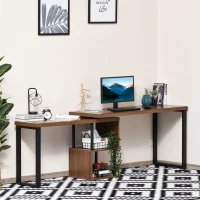 HOMCOM Corner Rotating L-Shaped Office Table Computer Desk with Storage Shelf Brown(m-4)