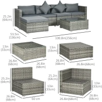 Outsunny 6 Pieces Outdoor PE Rattan Wicker Patio Furniture Sofa Set with Thick Cushions, Deluxe Garden Sectional Couch with Glass Top Table, Mixed Grey and Dark Grey(m-3)