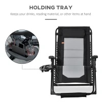 Outsunny Foldable Outdoor Lounge Chair with Footrest, Oversized Padded Zero Gravity Lounge Chair with Headrest, Side Tray, Cup Holders, Armrests for Camping, Lawn, Garden, Black(m-5)
