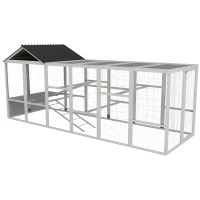 PawHut 142" Outdoor Wooden Chicken Coop with Run, Ramps, Perches, Storage, Combinable Design for 6 - 10 Chickens, Grey(m-11)
