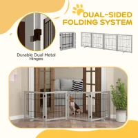PawHut Wooden Dog Gate for Small & Medium Dogs 4 Panel w/ Support Feet Foldable Pet Fence for House Doorway Light Grey(m-5)
