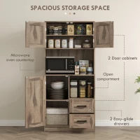 HOMCOM 60" Kitchen Pantry Storage Cabinet, Farmhouse Kitchen Hutch w/ Microwave Oven Countertop, Adjustable Shelves, Gray Wash(m-5)