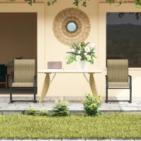 Outsunny C Spring Patio Dining Chairs Set of 2 with High Backrest, Armrest, Breathable Fabric & Metal Frame, 256LBS, Light Brown(m-9)