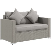 Outsunny Outdoor Wicker Loveseat, Patio Furniture Couch with Cushions, 2 Seats PE Rattan Sofa, 2 Throw Pillows, Gray(m-1)
