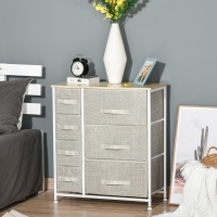 HOMCOM Dresser for Bedroom with 7 Drawers, Chest of Drawers with Metal Frame, Fabric Dresser for Living Room, Light Grey